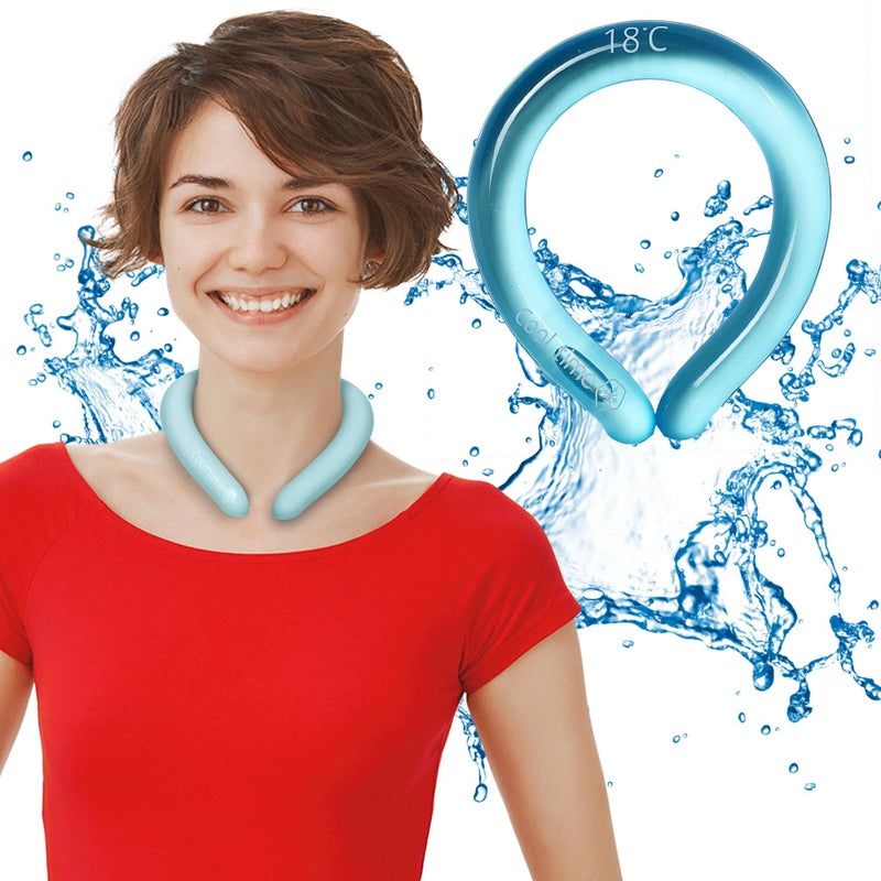CoolTimeUSA Neck Cooling Tube | Wearable Cooling Neck Wraps for Summer Heat I Hands Free Cold Pack | Reusable Cooler (Blue) - Image 1